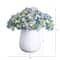 11" Blue Hydrangea Arrangement in White Metal Vase